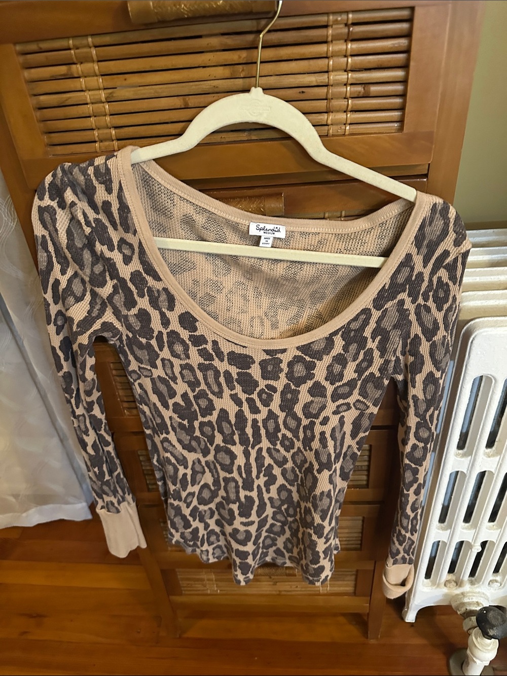 Splendid Leopard Print Long Sleeve Scoop Neck Top